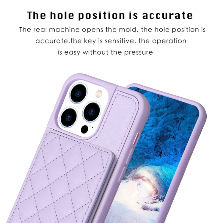 For iPhone 15 Pro Max BF25 Square Plaid Card Bag Holder Phone Case(Purple) - HoMEdemic™ 