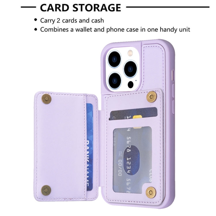 For iPhone 15 Pro Max BF25 Square Plaid Card Bag Holder Phone Case(Purple) - HoMEdemic™ 
