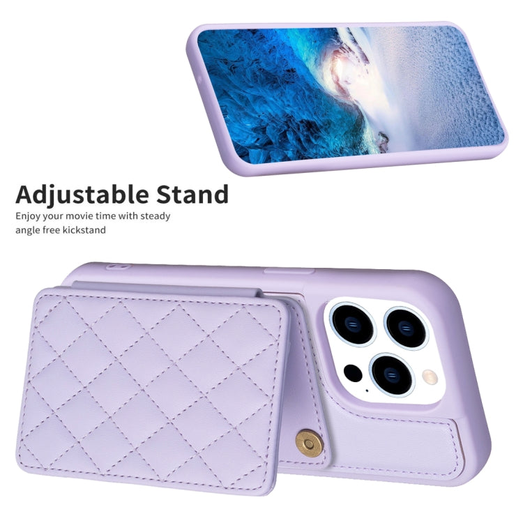 For iPhone 15 Pro Max BF25 Square Plaid Card Bag Holder Phone Case(Purple) - HoMEdemic™ 