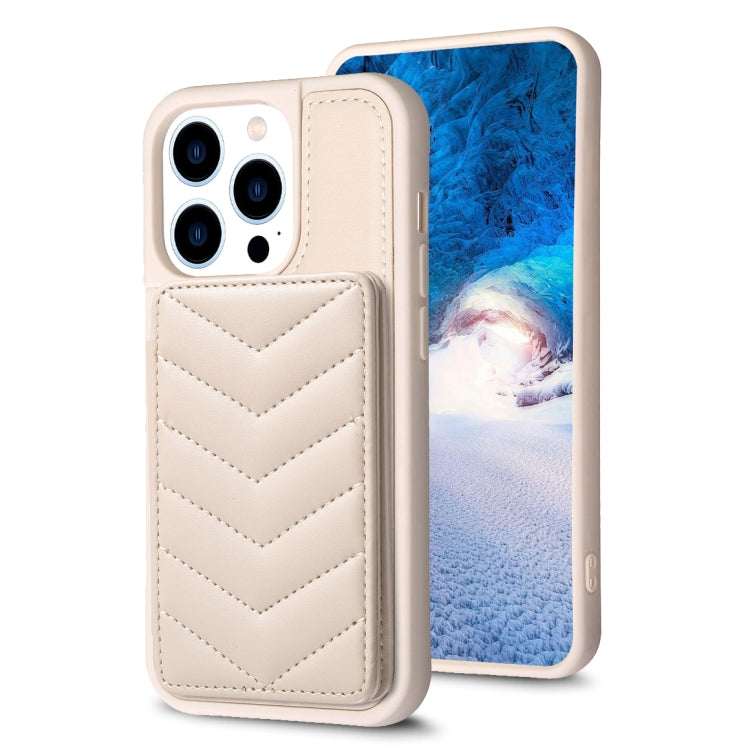 For iPhone 15 Pro Max BF26 Wave Pattern Card Bag Holder Phone Case(Beige) - HoMEdemic™ 