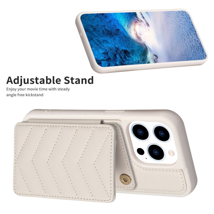 For iPhone 15 Pro Max BF26 Wave Pattern Card Bag Holder Phone Case(Beige) - HoMEdemic™ 