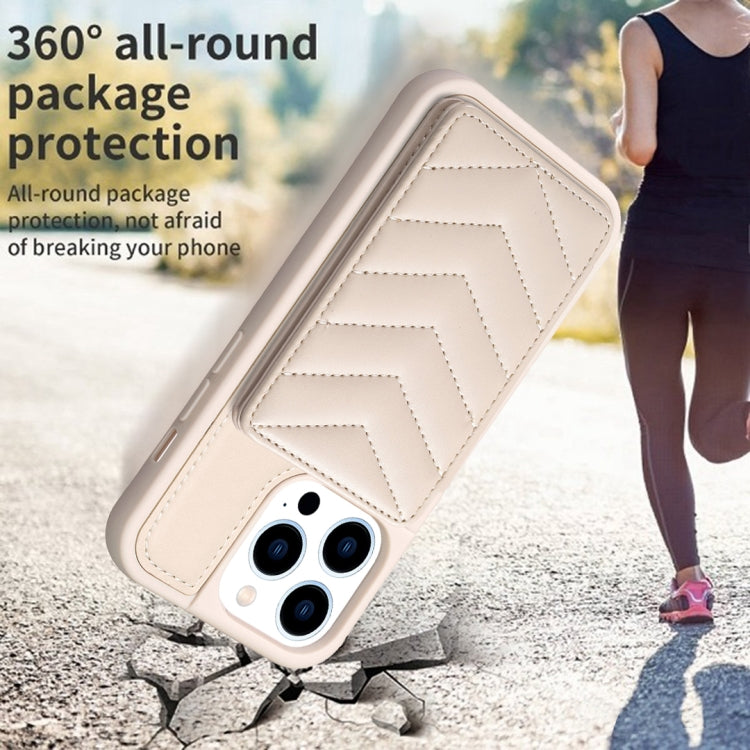 For iPhone 15 Pro Max BF26 Wave Pattern Card Bag Holder Phone Case(Beige) - HoMEdemic™ 