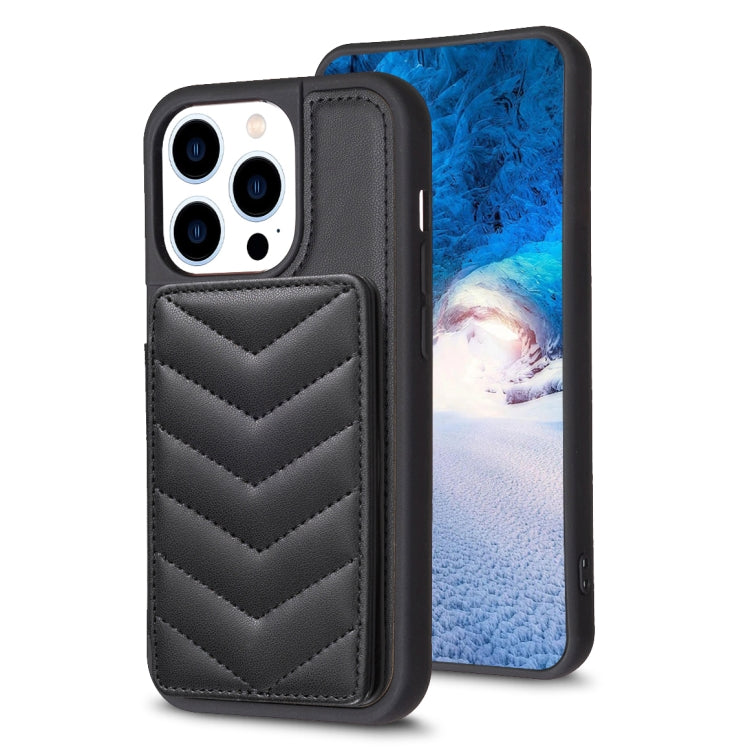 For iPhone 15 Pro Max BF26 Wave Pattern Card Bag Holder Phone Case(Black) - HoMEdemic™ 