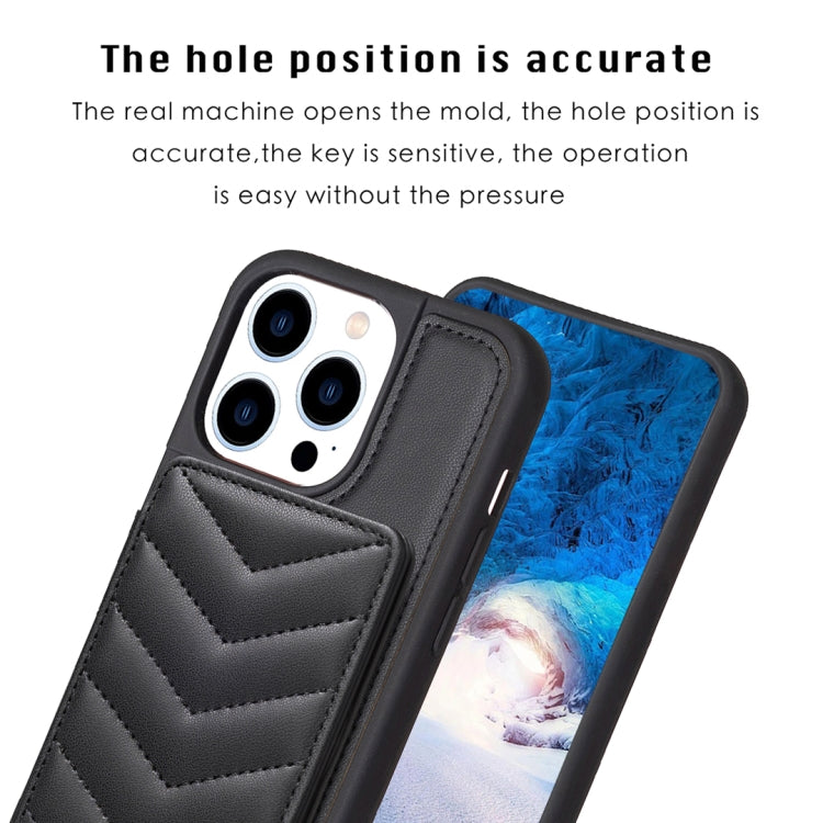 For iPhone 15 Pro Max BF26 Wave Pattern Card Bag Holder Phone Case(Black) - HoMEdemic™ 