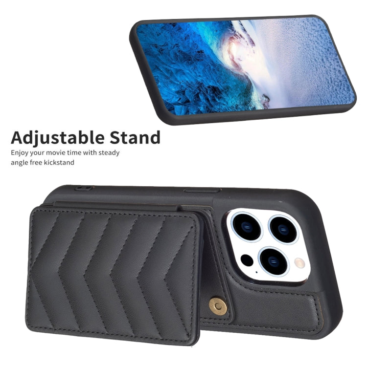 For iPhone 15 Pro Max BF26 Wave Pattern Card Bag Holder Phone Case(Black) - HoMEdemic™ 