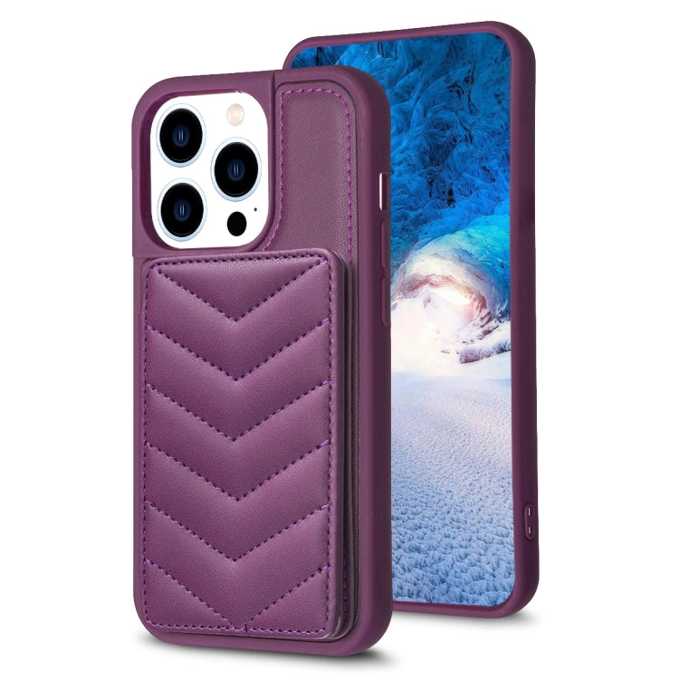 For iPhone 15 Pro Max BF26 Wave Pattern Card Bag Holder Phone Case(Dark Purple) - HoMEdemic™ 