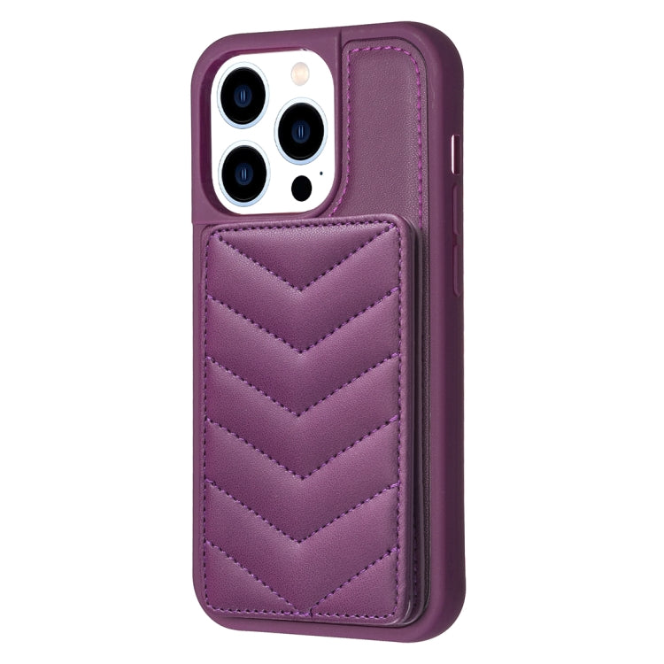 For iPhone 15 Pro Max BF26 Wave Pattern Card Bag Holder Phone Case(Dark Purple) - HoMEdemic™ 