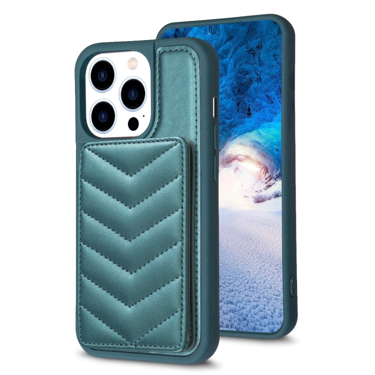 For iPhone 15 Pro Max BF26 Wave Pattern Card Bag Holder Phone Case(Green) - HoMEdemic™ 