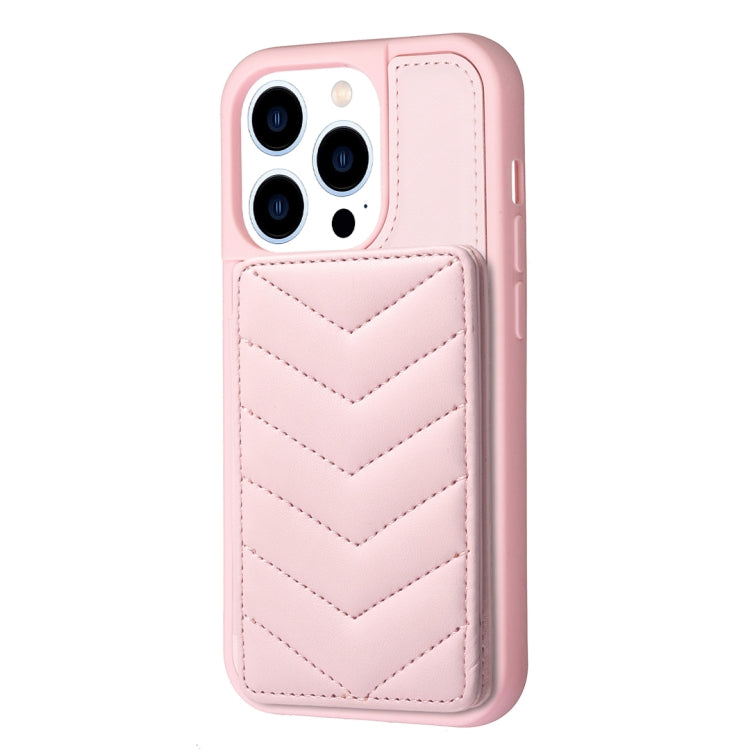 For iPhone 15 Pro Max BF26 Wave Pattern Card Bag Holder Phone Case(Pink) - HoMEdemic™ 