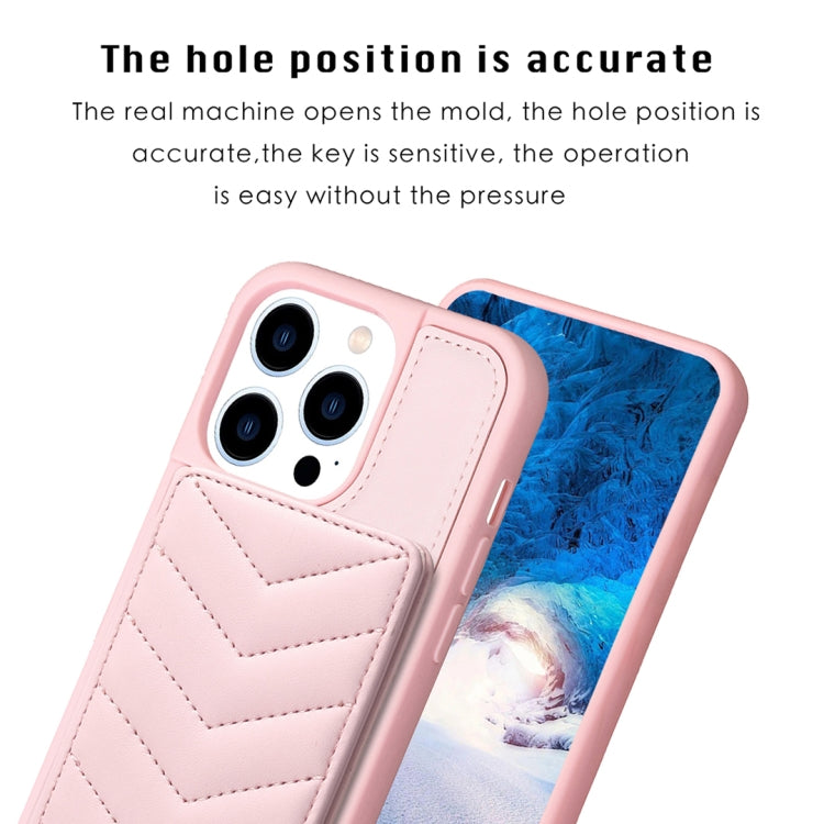 For iPhone 15 Pro Max BF26 Wave Pattern Card Bag Holder Phone Case(Pink) - HoMEdemic™ 