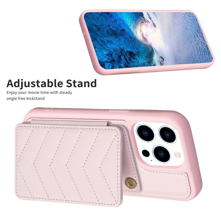 For iPhone 15 Pro Max BF26 Wave Pattern Card Bag Holder Phone Case(Pink) - HoMEdemic™ 