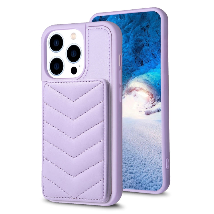 For iPhone 15 Pro Max BF26 Wave Pattern Card Bag Holder Phone Case(Purple) - HoMEdemic™ 