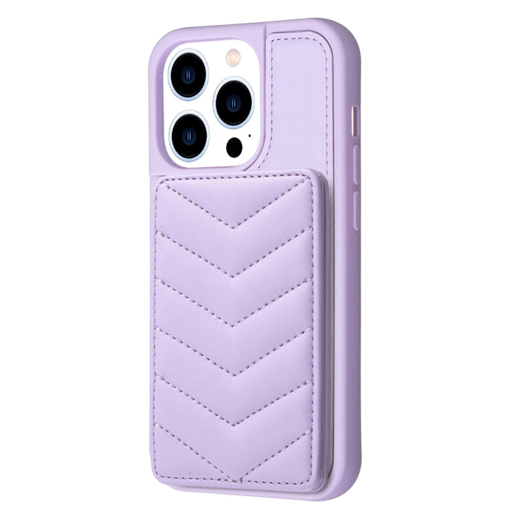 For iPhone 15 Pro Max BF26 Wave Pattern Card Bag Holder Phone Case(Purple) - HoMEdemic™ 