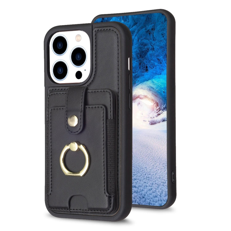For iPhone 15 Pro Max BF27 Metal Ring Card Bag Holder Phone Case(Black) - HoMEdemic™ 