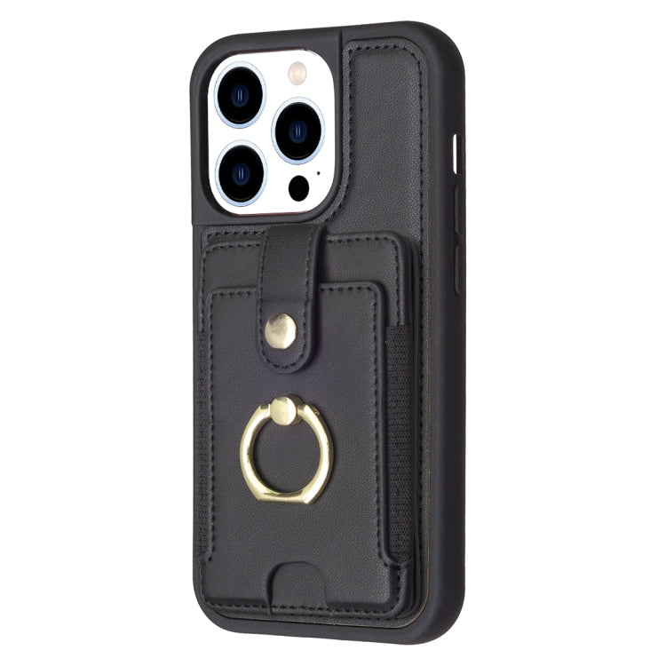For iPhone 15 Pro Max BF27 Metal Ring Card Bag Holder Phone Case(Black) - HoMEdemic™ 