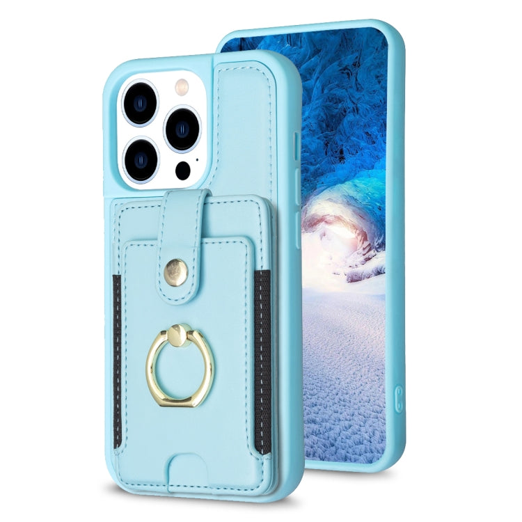 For iPhone 15 Pro Max BF27 Metal Ring Card Bag Holder Phone Case(Blue) - HoMEdemic™ 