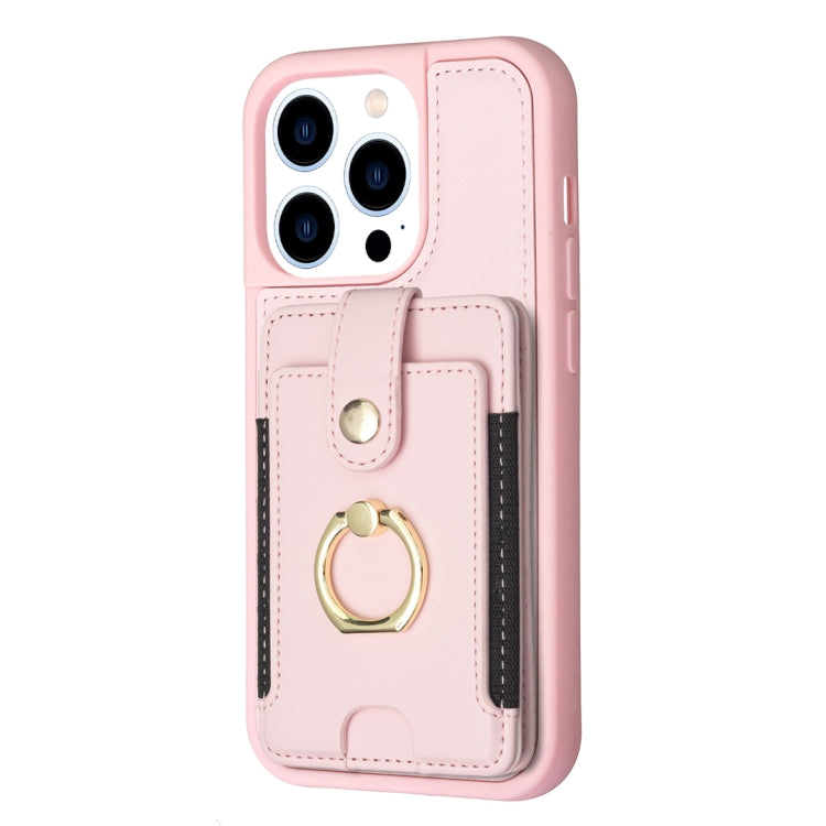 For iPhone 15 Pro Max BF27 Metal Ring Card Bag Holder Phone Case(Pink) - HoMEdemic™ 