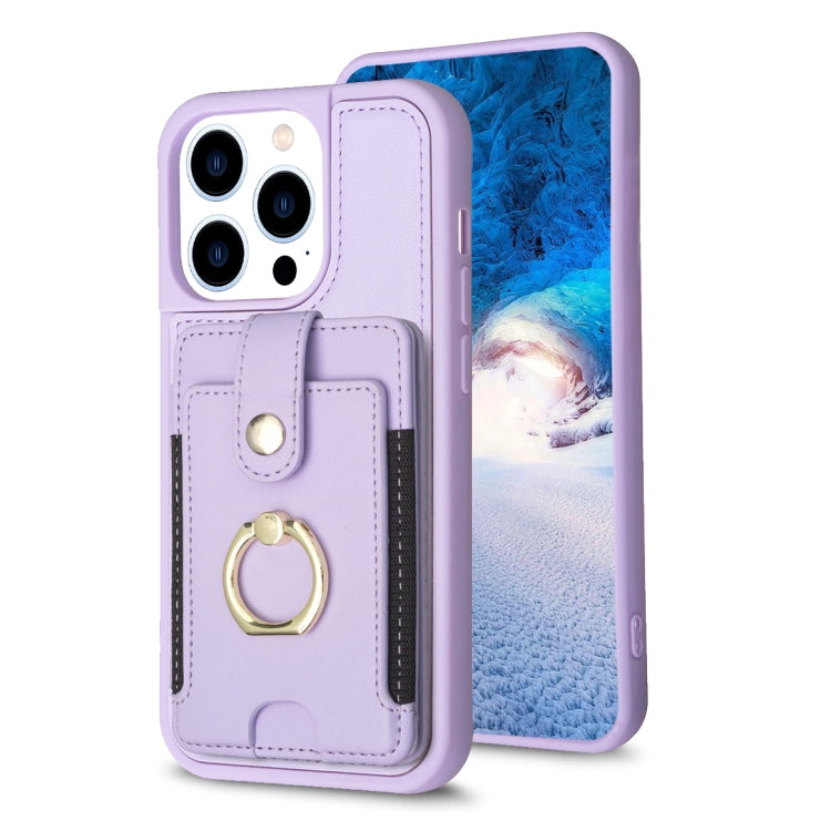 For iPhone 15 Pro Max BF27 Metal Ring Card Bag Holder Phone Case(Purple) - HoMEdemic™ 