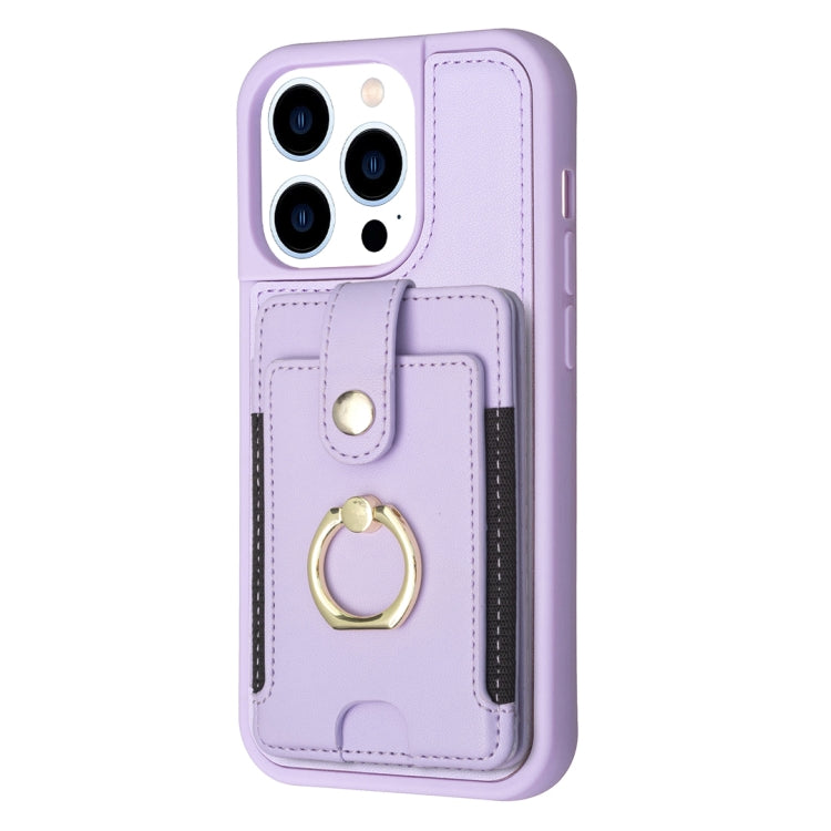 For iPhone 15 Pro Max BF27 Metal Ring Card Bag Holder Phone Case(Purple) - HoMEdemic™ 