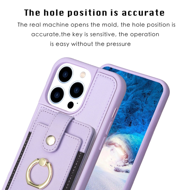 For iPhone 15 Pro Max BF27 Metal Ring Card Bag Holder Phone Case(Purple) - HoMEdemic™ 