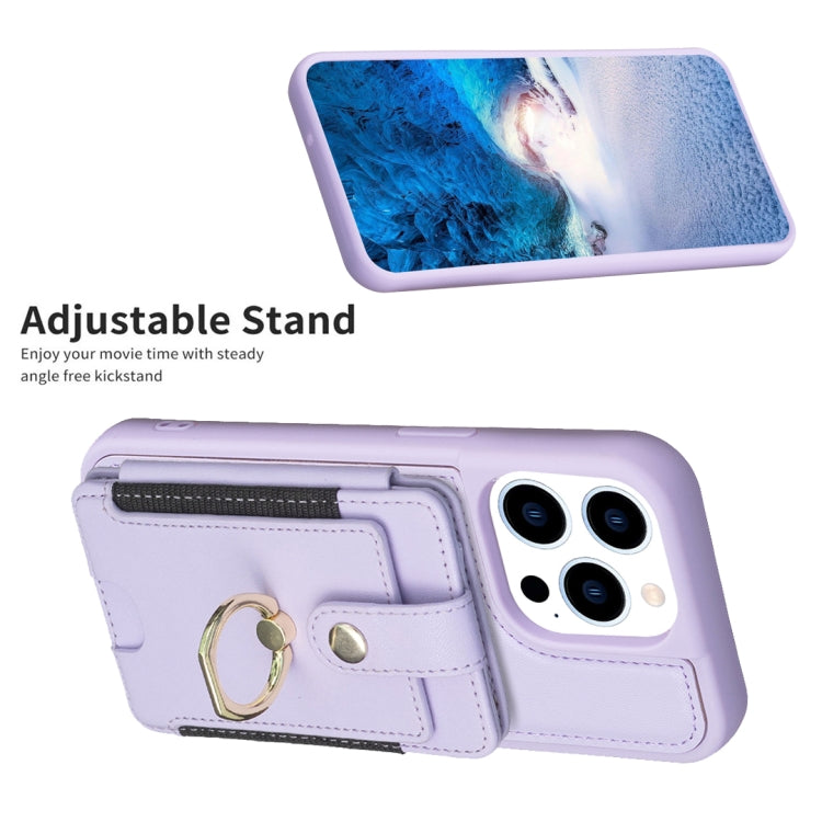 For iPhone 15 Pro Max BF27 Metal Ring Card Bag Holder Phone Case(Purple) - HoMEdemic™ 