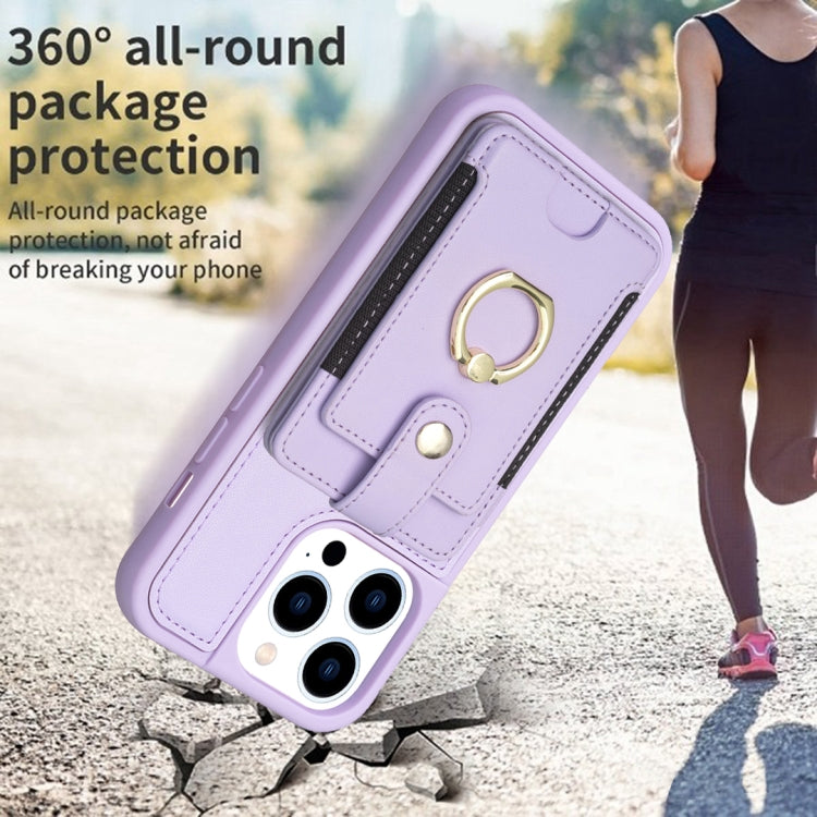 For iPhone 15 Pro Max BF27 Metal Ring Card Bag Holder Phone Case(Purple) - HoMEdemic™ 