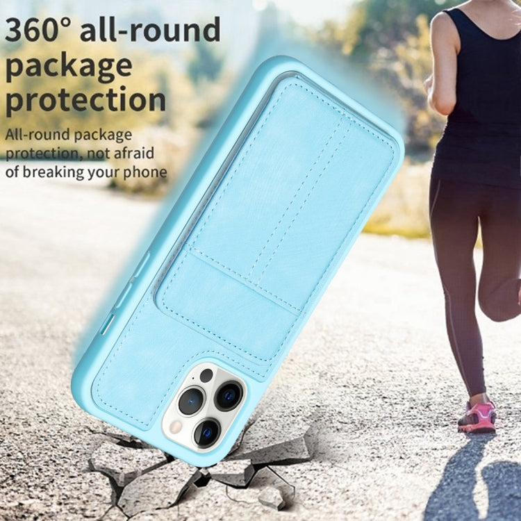 For iPhone 15 Pro Max BF28 Frosted Card Bag Phone Case with Holder(Blue) - HoMEdemic™ 
