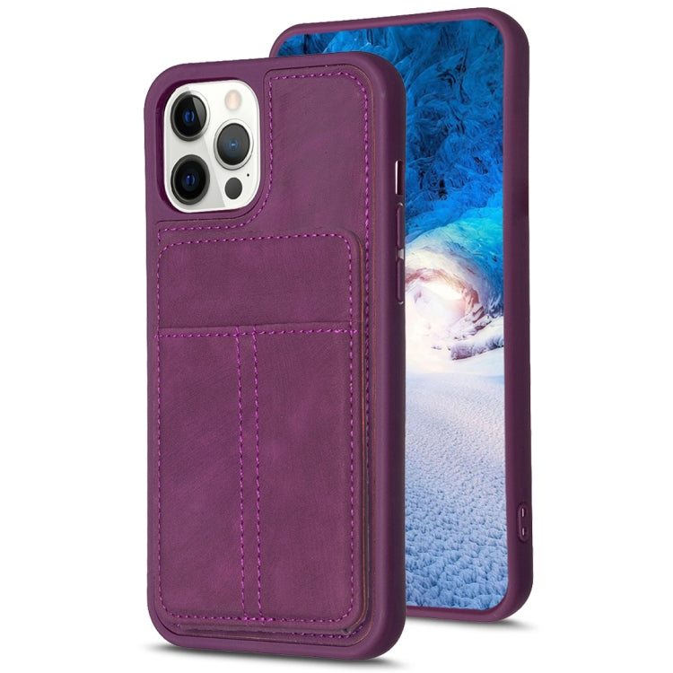 For iPhone 15 Pro Max BF28 Frosted Card Bag Phone Case with Holder(Dark Purple) - HoMEdemic™ 