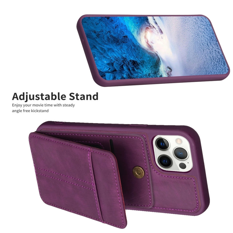 For iPhone 15 Pro Max BF28 Frosted Card Bag Phone Case with Holder(Dark Purple) - HoMEdemic™ 