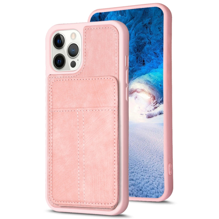 For iPhone 15 Pro Max BF28 Frosted Card Bag Phone Case with Holder(Pink) - HoMEdemic™ 
