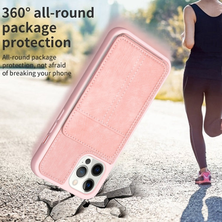 For iPhone 15 Pro Max BF28 Frosted Card Bag Phone Case with Holder(Pink) - HoMEdemic™ 