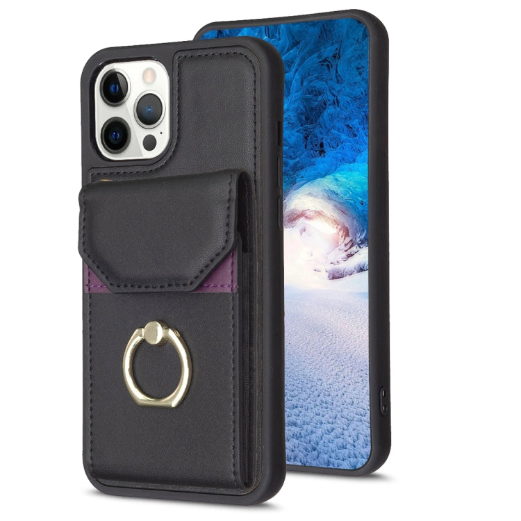 For iPhone 15 Pro Max BF29 Organ Card Bag Ring Holder Phone Case(Black) - HoMEdemic™ 