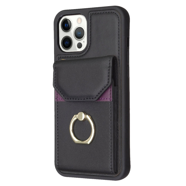 For iPhone 15 Pro Max BF29 Organ Card Bag Ring Holder Phone Case(Black) - HoMEdemic™ 