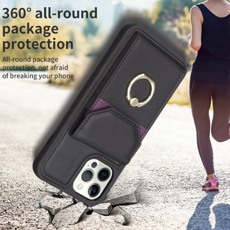 For iPhone 15 Pro Max BF29 Organ Card Bag Ring Holder Phone Case(Black) - HoMEdemic™ 