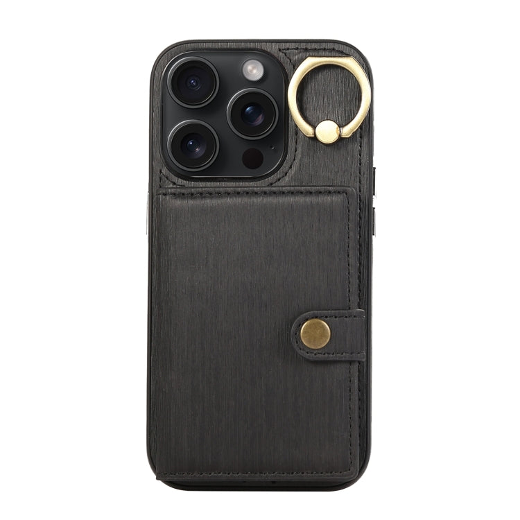 For iPhone 15 Pro Max Brushed Texture Wallet Ring Holder Phone Case(Black) - HoMEdemic™ 