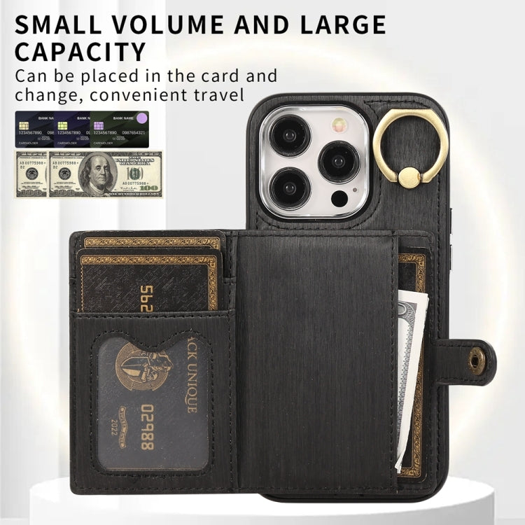 For iPhone 15 Pro Max Brushed Texture Wallet Ring Holder Phone Case(Black) - HoMEdemic™ 