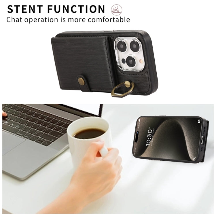 For iPhone 15 Pro Max Brushed Texture Wallet Ring Holder Phone Case(Black) - HoMEdemic™ 