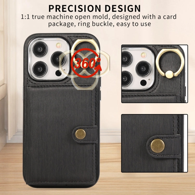 For iPhone 15 Pro Max Brushed Texture Wallet Ring Holder Phone Case(Black) - HoMEdemic™ 