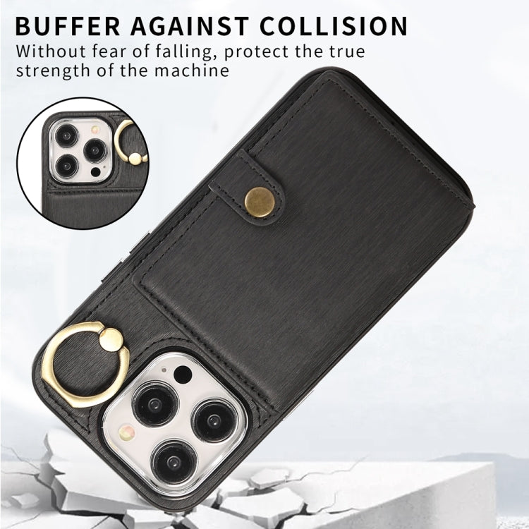 For iPhone 15 Pro Max Brushed Texture Wallet Ring Holder Phone Case(Black) - HoMEdemic™ 