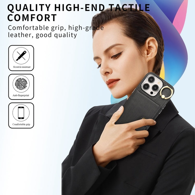 For iPhone 15 Pro Max Brushed Texture Wallet Ring Holder Phone Case(Black) - HoMEdemic™ 