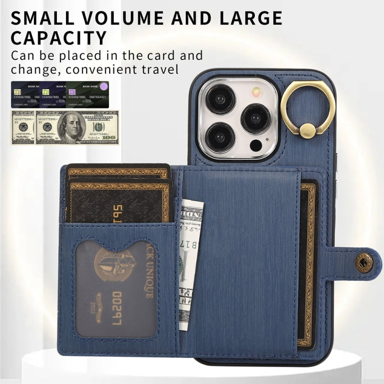 For iPhone 15 Pro Max Brushed Texture Wallet Ring Holder Phone Case(Blue) - HoMEdemic™ 