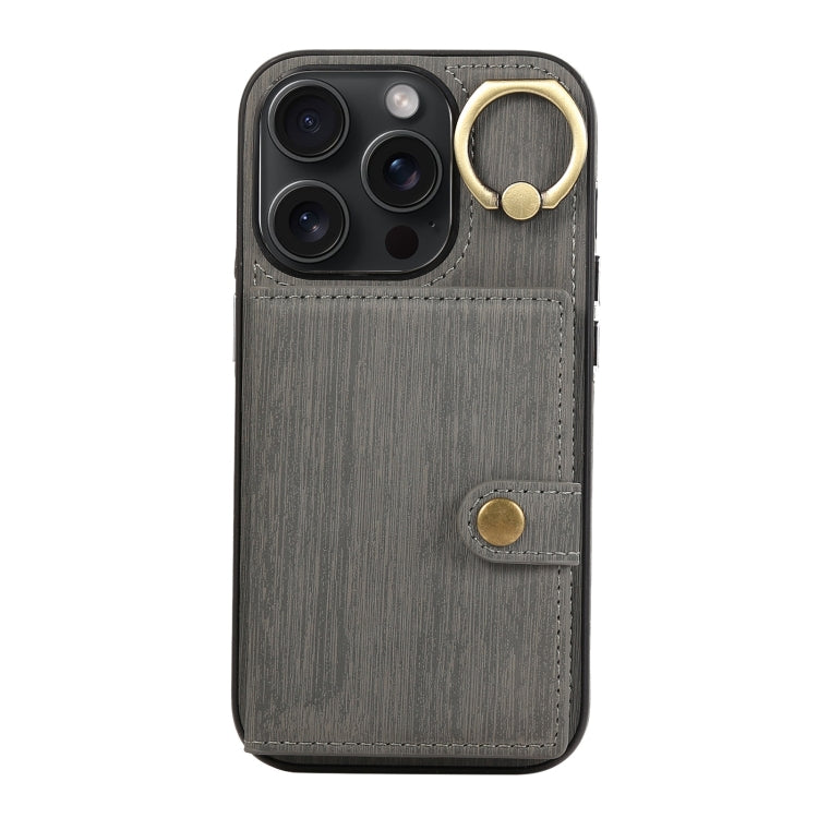 For iPhone 15 Pro Max Brushed Texture Wallet Ring Holder Phone Case(Grey) - HoMEdemic™ 