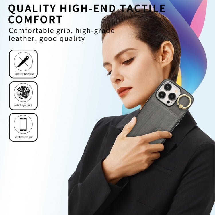 For iPhone 15 Pro Max Brushed Texture Wallet Ring Holder Phone Case(Grey) - HoMEdemic™ 