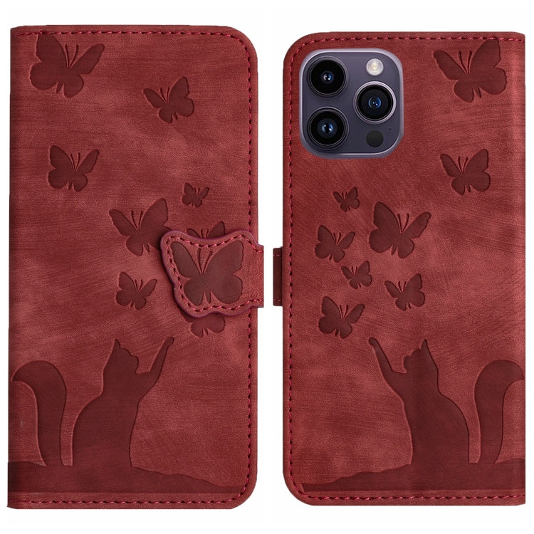 For iPhone 15 Pro Max Butterfly Cat Embossing Flip Leather Phone Case(Red) - HoMEdemic™ 
