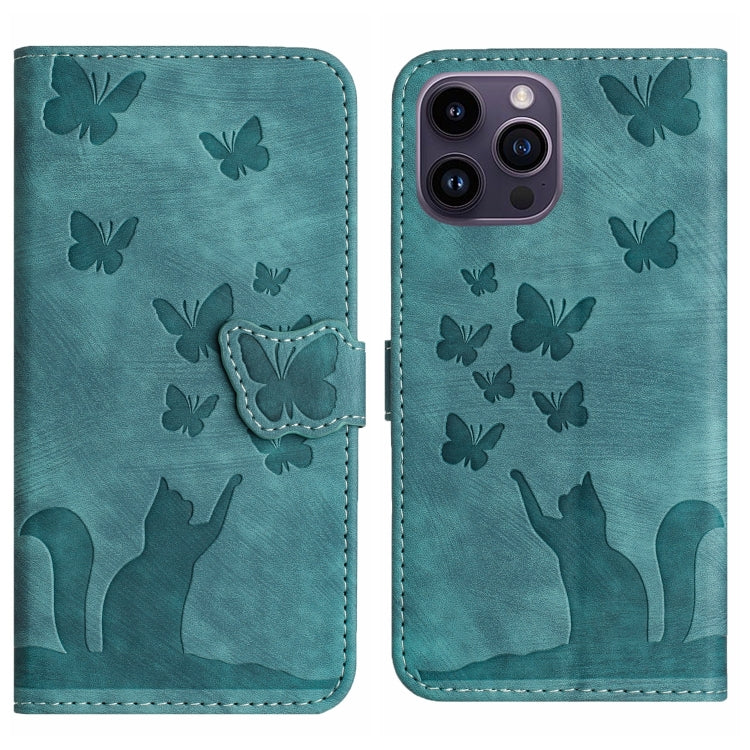 For iPhone 15 Pro Max Butterfly Cat Embossing Flip Leather Phone Case(Wathet) - HoMEdemic™ 