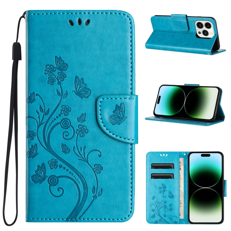 For iPhone 15 Pro Max Butterfly Flower Pattern Flip Leather Phone Case(Blue) - HoMEdemic™ 