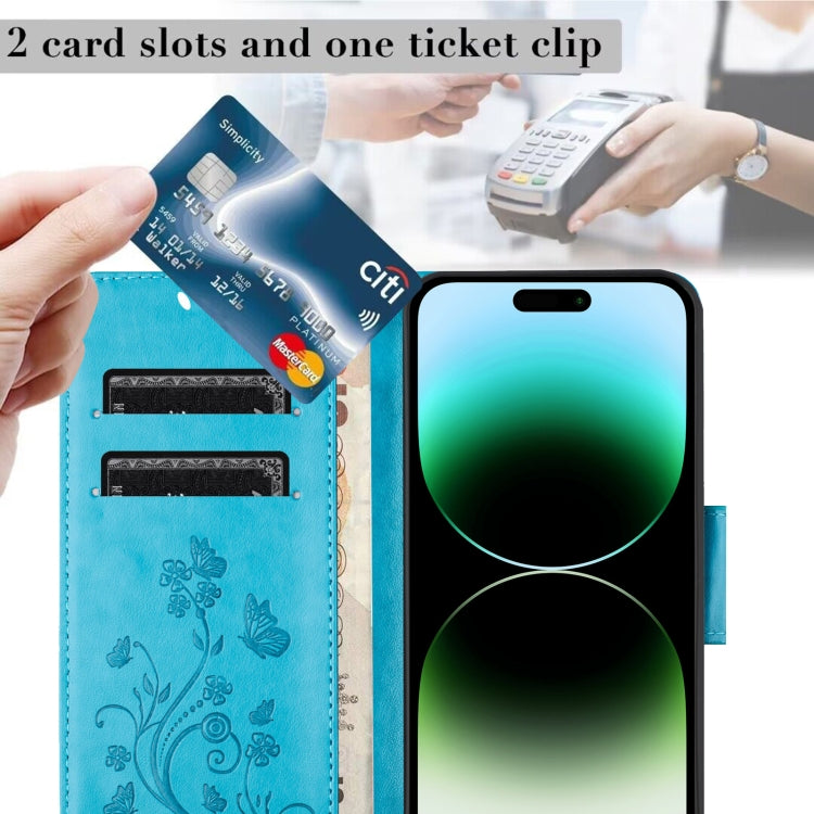 For iPhone 15 Pro Max Butterfly Flower Pattern Flip Leather Phone Case(Blue) - HoMEdemic™ 
