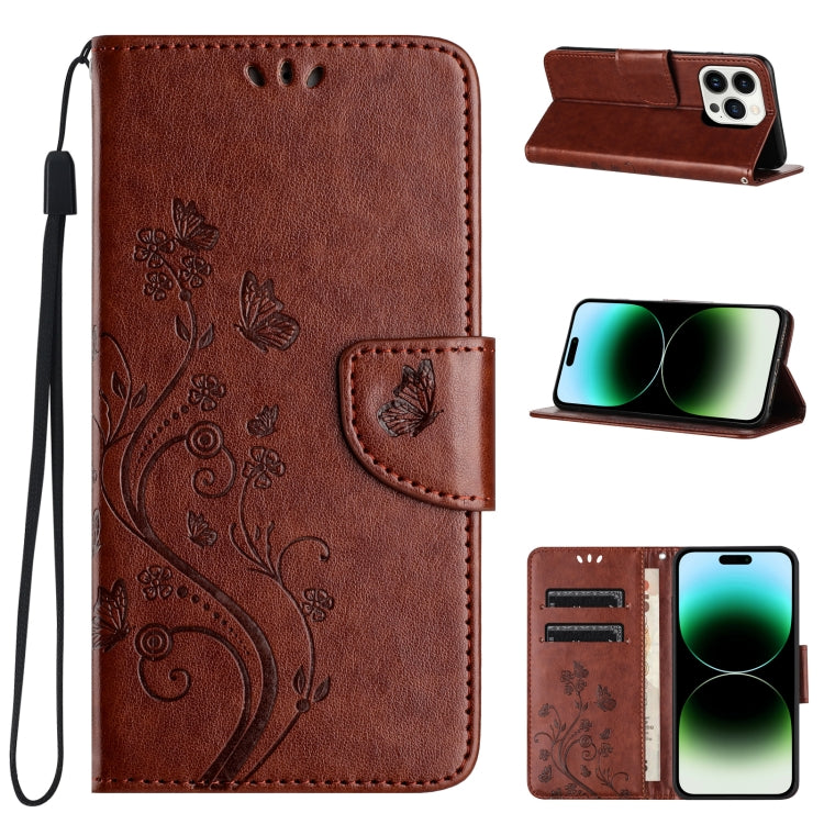 For iPhone 15 Pro Max Butterfly Flower Pattern Flip Leather Phone Case(Brown) - HoMEdemic™ 