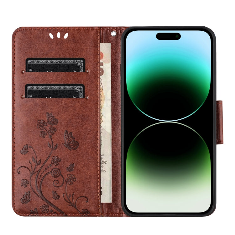 For iPhone 15 Pro Max Butterfly Flower Pattern Flip Leather Phone Case(Brown) - HoMEdemic™ 