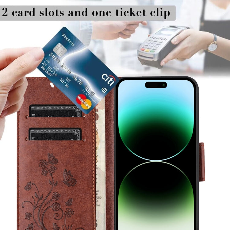 For iPhone 15 Pro Max Butterfly Flower Pattern Flip Leather Phone Case(Brown) - HoMEdemic™ 